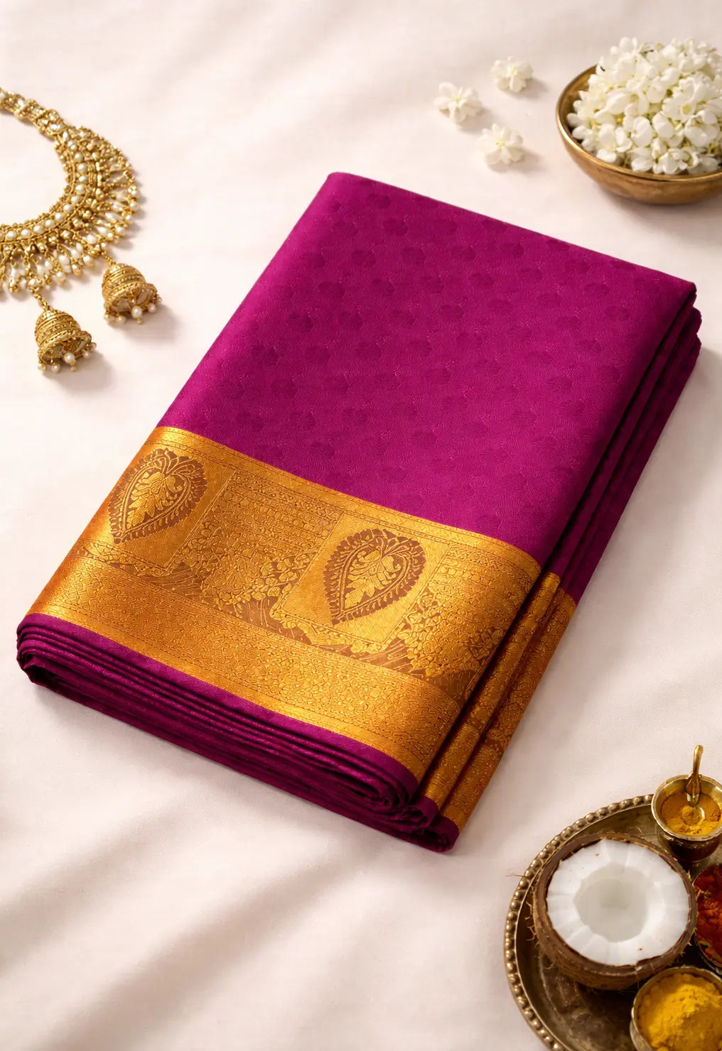 Magenta Silk Saree with Gold Zari Border