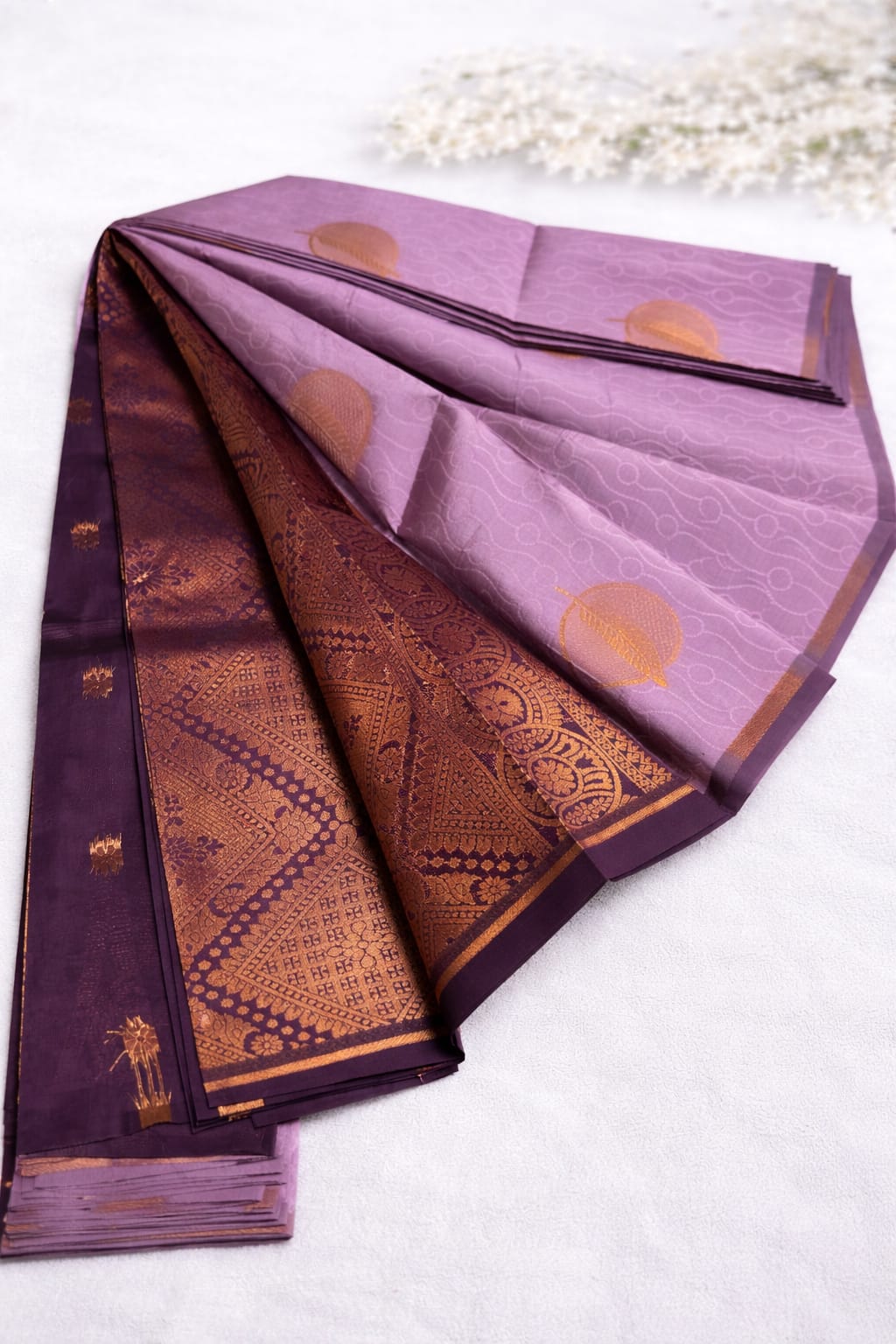Lavender Soft Weaving Saree with Rich Contrast Copper Zari Pallu
