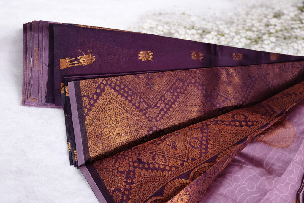 Lavender Soft Weaving Saree with Rich Contrast Copper Zari Pallu