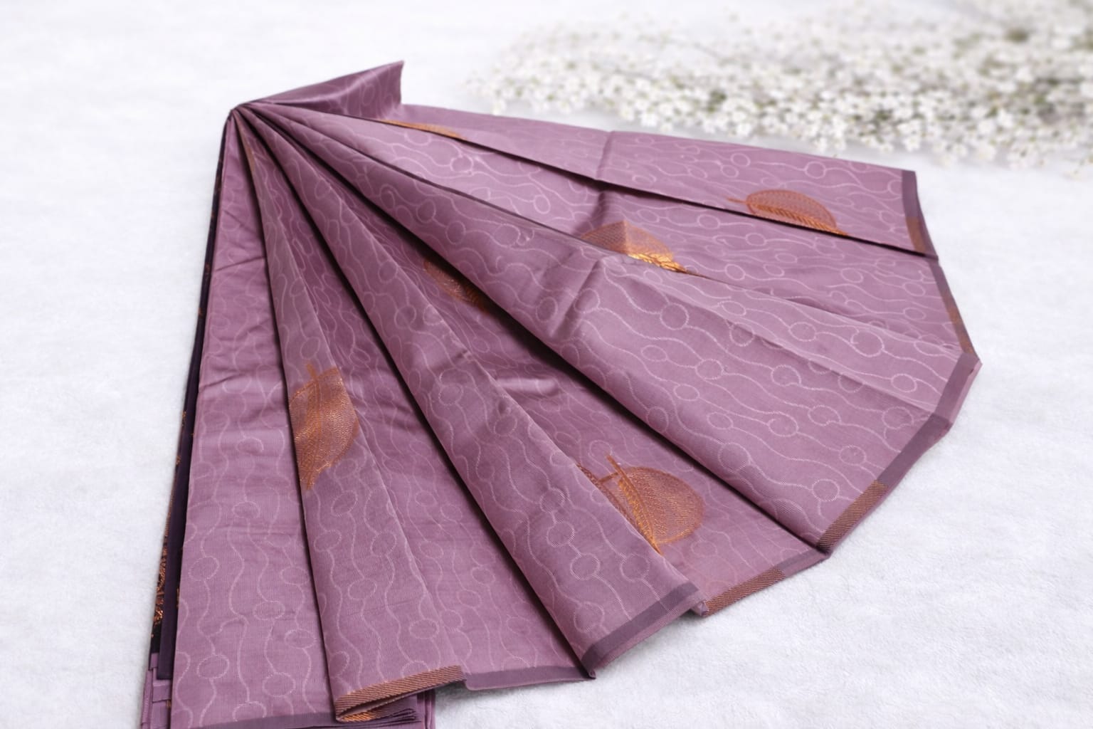Lavender Soft Weaving Saree with Rich Contrast Copper Zari Pallu