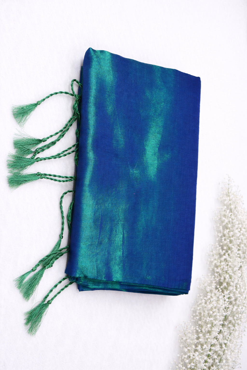 Royal Blue & Emerald Green Shaded Saree with Elegant Tassels