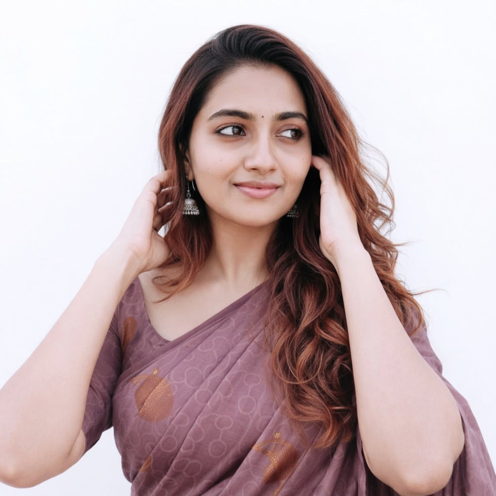 Lavender Soft Weaving Saree with Rich Contrast Copper Zari Pallu