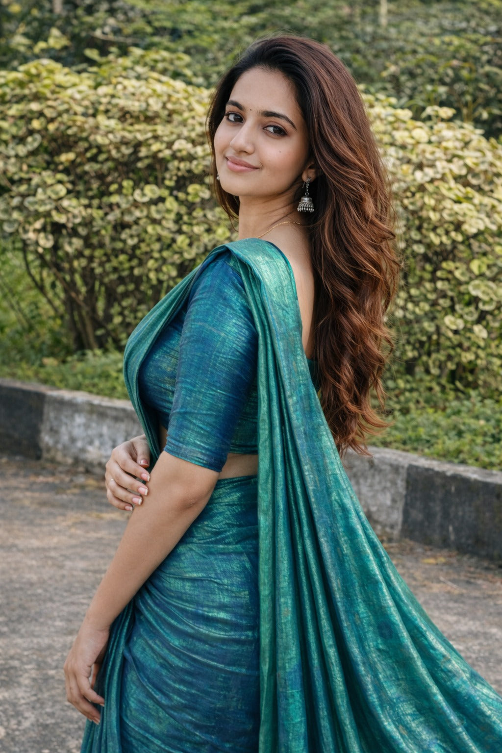 Royal Blue & Emerald Green Shaded Saree with Elegant Tassels