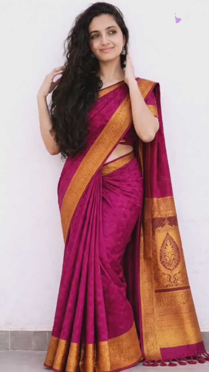 Magenta Silk Saree with Gold Zari Border